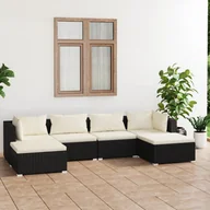 Meble ogrodowe - 6-cz. zestaw wypoczynkowy do ogrodu, poduszki, rattan PE czarny - miniaturka - grafika 1