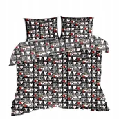 Pościel - pościel z bawełny płaskiej 140x200 + 1 poszewka B 90 serca zaw szaro czerw - miniaturka - grafika 1