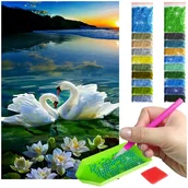 Zabawki kreatywne - Haft Diamentowy ARTULIO, Obraz DIY 5D, Diamond Painting, Mozaika diamentowa 40x60cm (Para łabędzi) + zestaw akcesoriów - miniaturka - grafika 1
