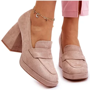 Vinceza Zamszowe Czółenka Na Masywnym Obcasie I Platformie Beżowe Adriel beżowy - Czółenka - miniaturka - grafika 1