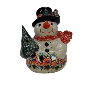 Ceramiczny bałwan mały Ceramika Bolesławiec - Ozdoby bożonarodzeniowe - miniaturka - grafika 1