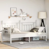 Stelaże pod materac - vidaXL Rama łóżka dziennego Z zagłówkiem Biały 90 x 190 cm Stal - miniaturka - grafika 1