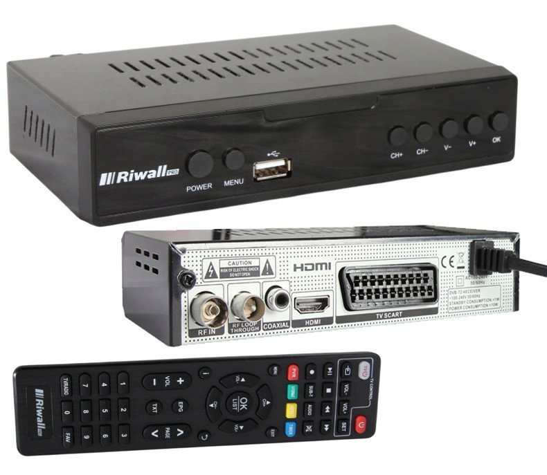 TUNER DEKODER DVB-T2 HEVC TV NAZIEMNEJ H.265 USB HDMI PILOT RIWALL RTN-01 TUNER FULL HD RIWALL RTN-01