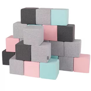 KiddyMoon Miękkie klocki 14cm sześciany: jasnoszary-ciemnoszary-różowy-miętowy 24 - Maty edukacyjne - miniaturka - grafika 1