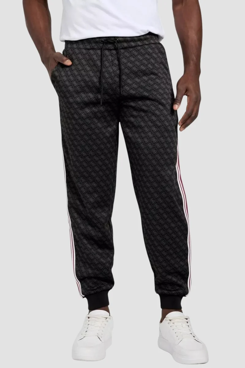 GUESS Czarne męskie spodnie dresowe w monogram z lampasami Parimo XXL