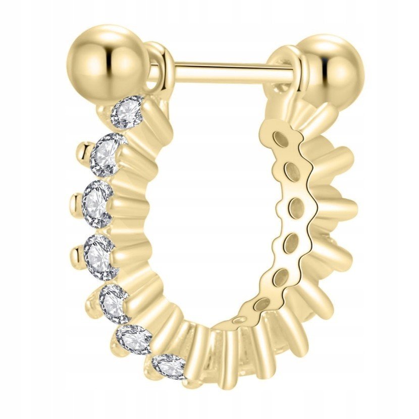 Pozłacany kolczyk z cyrkoniami piercing sztyft srebro pozłacane elegancki