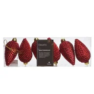 Bombki - Bombka plastikowa szyszka brokatowa 8 x 4,5 cm 6 sztuk czerwony - miniaturka - grafika 1