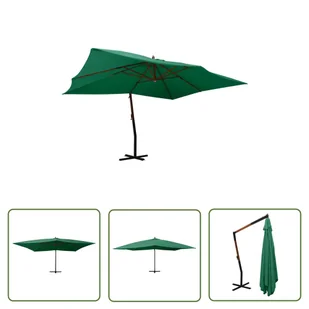 The Living Store Wiszący parasol z drewnianym słupkiem - 400x300 cm - zielony - Parasol Wiszący - Parasole ogrodowe - miniaturka - grafika 1