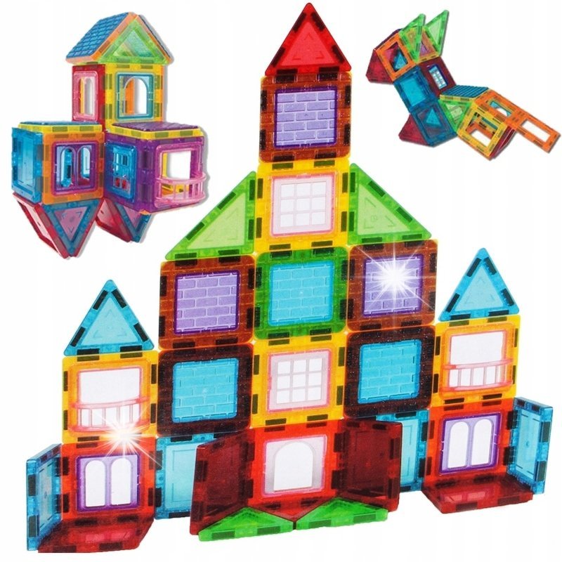 DUŻE Klocki Magnetyczne 3D Konstrukcyjne Magnetic Tiles 90 el. Edukacja