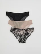 Majtki damskie - Reserved - Siateczkowe majtki figi 3 pack - czarny - miniaturka - grafika 1