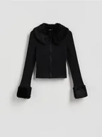 Swetry damskie - Reserved - Sweter z kołnierzem - czarny - miniaturka - grafika 1