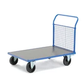 Wózki magazynowe - Wózek platformowy TRANSFER, 1 burta z siatki, 1200x800 mm, guma elastyczna, z hamulcami - miniaturka - grafika 1