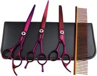 Nożyczki fryzjerskie - GEPARD zestaw fryzjerski degażówki i nożyczki + nożyczki gięte w górę praworęczne groomerskie 7,0 + futerał stalowy grzebień do strzyżenia włosów do salonu z serii Superior - miniaturka - grafika 1