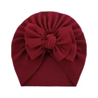 Ozdoby do włosów - Turban niemowlęcy z kokardką, czapka dziewczęca, bordowa - miniaturka - grafika 1