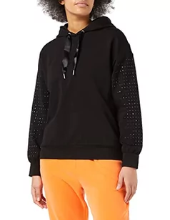 Armani Exchange Damska bluza z kapturem z ćwiekami na rękawie, przednia bluza z kapturem z logo, Czarny, XS - Bluzy damskie - miniaturka - grafika 1