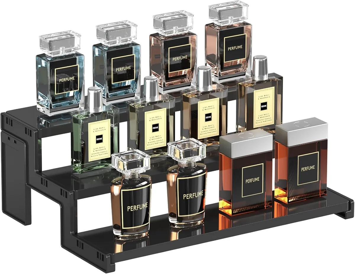 Stojak na perfumy 30,5 cm 3-poziomowy organizer na kosmetyki czarny