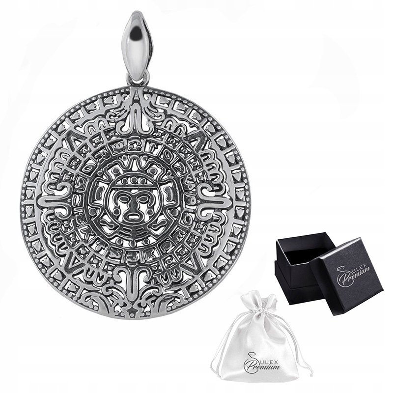 Zawieszka srebrna okrągła oksydowana pr. 925 Kalendarz Majów