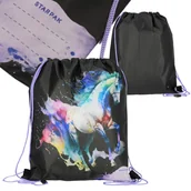 Torby szkolne - Koń Dziewczęcy, czarny worek na buty NA WF, worek szkolny na ramię dla dziewczynki 32x38 cm - miniaturka - grafika 1