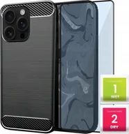 Etui i futerały do telefonów - Etui do Apple iPhone 16 Pro Max Czarne, Pancerne, Karbon, Case Szkło 9H - miniaturka - grafika 1