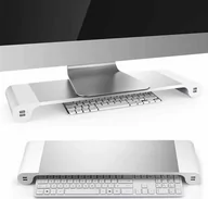 Akcesoria do monitorów - Alogy Alogy Podstawka stojak pod monitor laptopa z HUB 4x USB Srebrna uniwersalny - miniaturka - grafika 1