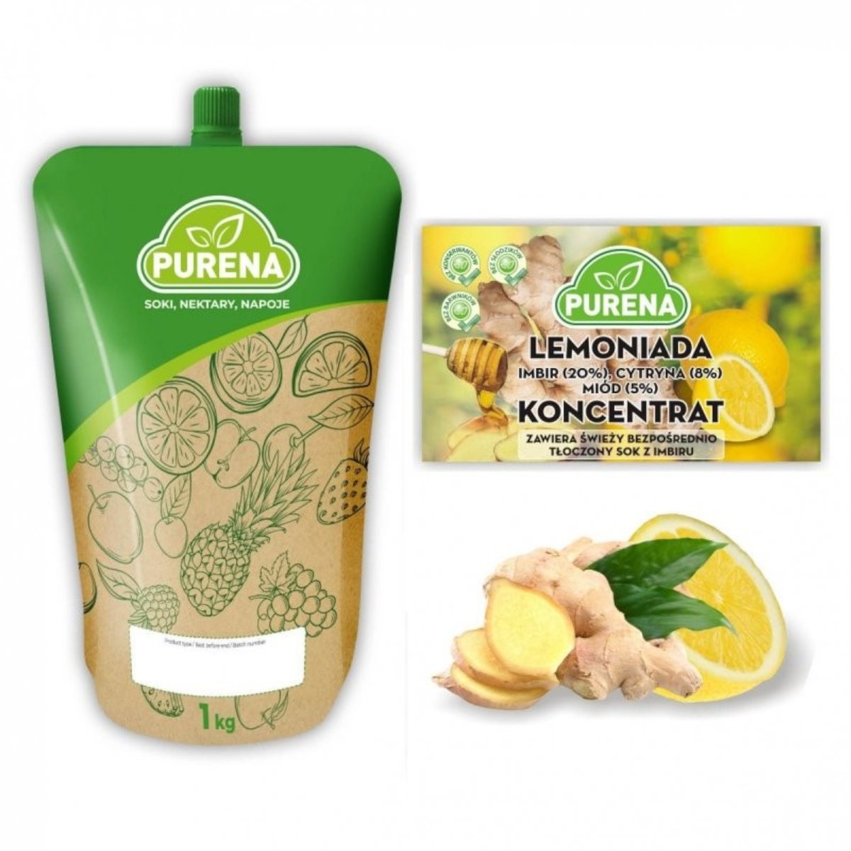Koncentrat Napój Lemoniada imbir-cytryna-miód PURENA 1kg na 6l