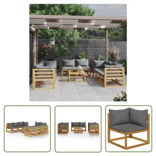 The Living Store 9-cz. zestaw wypoczynkowy do ogrodu - poduszki - drewno akacjowe - Sofa Ogrodowa I Stół - Meble ogrodowe - miniaturka - grafika 1