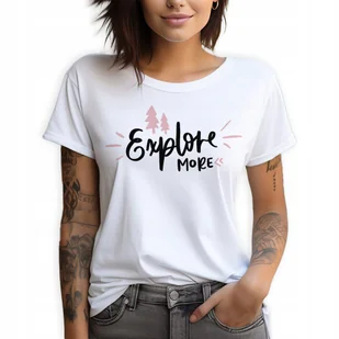 Koszulka Damska Biała T-Shirt S Explore More Wędrowanie Podróż Mix Wzorów - Zestawy upominkowe - miniaturka - grafika 1