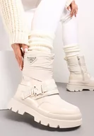 Śniegowce damskie - Beżowe Śniegowce Lakierowane z Taśmami z Napisami Ermanno - miniaturka - grafika 1