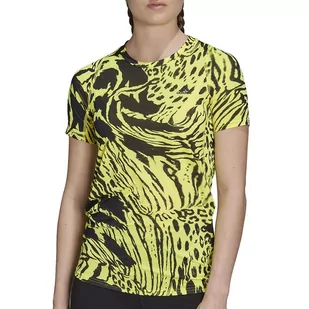 Koszulka adidas Fast Allover Print Running HC6346 - czarno-żółta - Koszulki sportowe damskie - miniaturka - grafika 1