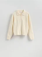 Swetry damskie - Reserved - Sweter z kołnierzykiem - kremowy - miniaturka - grafika 1