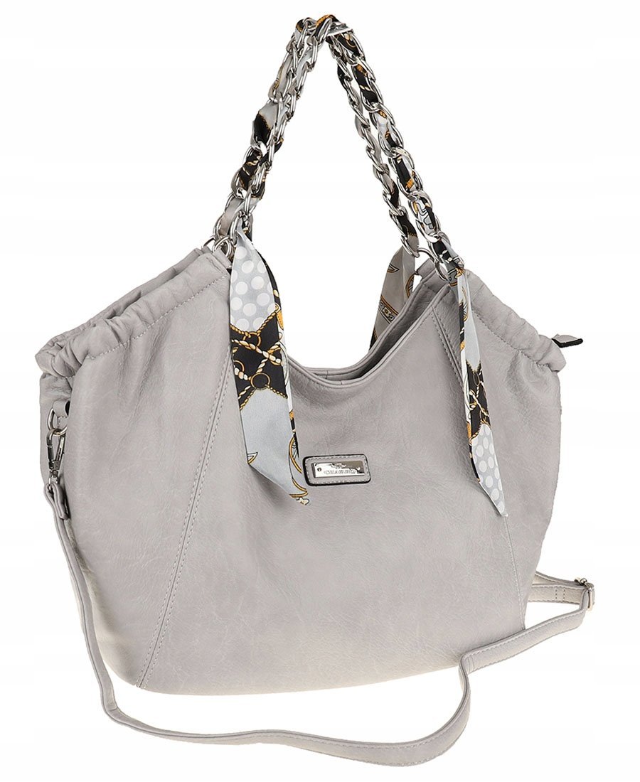 Torebka damska worek shopper A4 pojemna na ramię z łańcuszkiem CH2213 Szara