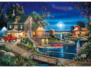 Haft Diamentowy, Obraz, Mozaika Diamentowa Diamond Painting, Gospodarstwo Nocą 40X30Cm - Zabawki kreatywne - miniaturka - grafika 1