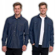 Koszule męskie - Koszula Męska z Bawełny Jeansowa Elegancka Nowoczesna Klasyczna MORAJ XXL J - miniaturka - grafika 1