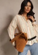 Koszule damskie - Beżowa Koszula z Wiskozy Zdobiona Drobnym Kwiatowym Wzorem Aredina - miniaturka - grafika 1