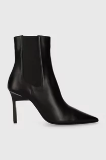 Botki damskie - Calvin Klein sztyblety skórzane GEO STILETTO CHELSEA BOOT 90 damskie kolor czarny na szpilce HW0HW01708 - grafika 1