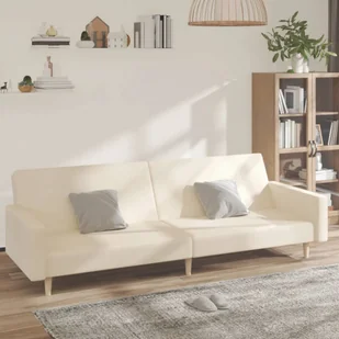 vidaXL Rozkładana kanapa 2-osobowa, kremowa, tapicerowana tkaniną - Sofy i kanapy - miniaturka - grafika 1