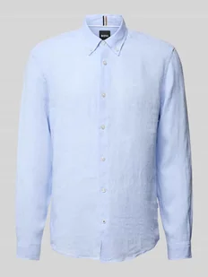 Koszula lniana o kroju regular fit z kołnierzykiem typu button down - Koszule męskie - miniaturka - grafika 1