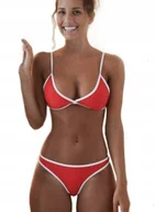Stroje kąpielowe - DAMSKI STRÓJ KĄPIELOWY PLAŻOWY CZERWONY DWUCZĘŚCIOWY STRINGI SEXY S - miniaturka - grafika 1