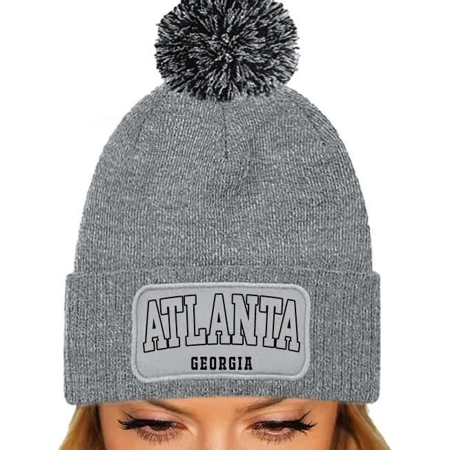 CZAPKA POMPON Bawełniana ZIMOWA Szara ATLANTA GEORGIA Miasta USA Wzory