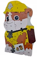 Puzzle - Drewniane Puzzle Pies Żółty Układanka Puzzle  Literki Cyfry 3D 2W1 - miniaturka - grafika 1
