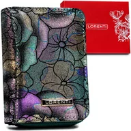 Portfele - Mały, skórzany portfel damski z kwiatowym wzorem — Lorenti - miniaturka - grafika 1