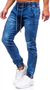 Spodnie męskie - Granatowe spodnie jeansowe joggery męskie Denley TF207 - grafika 1