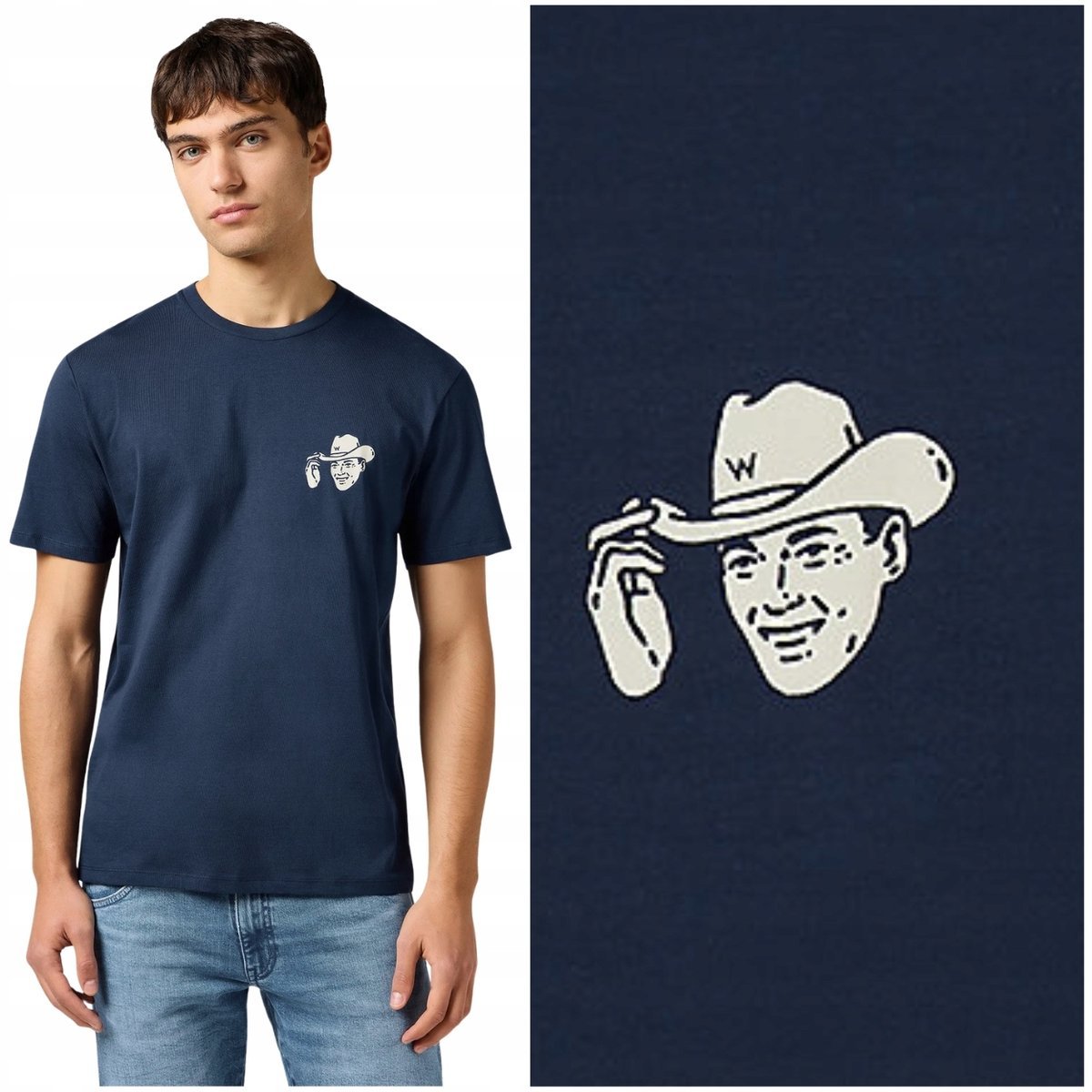 Wrangler SMALL GRAPHIC TEE granatowa bawełniana koszulka t-shirt kowboy S