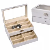 Pudełka i szkatułki - Pudełko Etui Na Okulary Szkatułka Organizer Prezent Eko Skóra Biały G37 - miniaturka - grafika 1