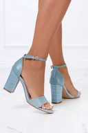 Moda i Uroda OUTLET - Niebieskie sandały Casu na ozdobnym słupku z zakrytą piętą paskiem wokół kostki ze skórzaną wkładką ER20X2-BC-39 - miniaturka - grafika 1