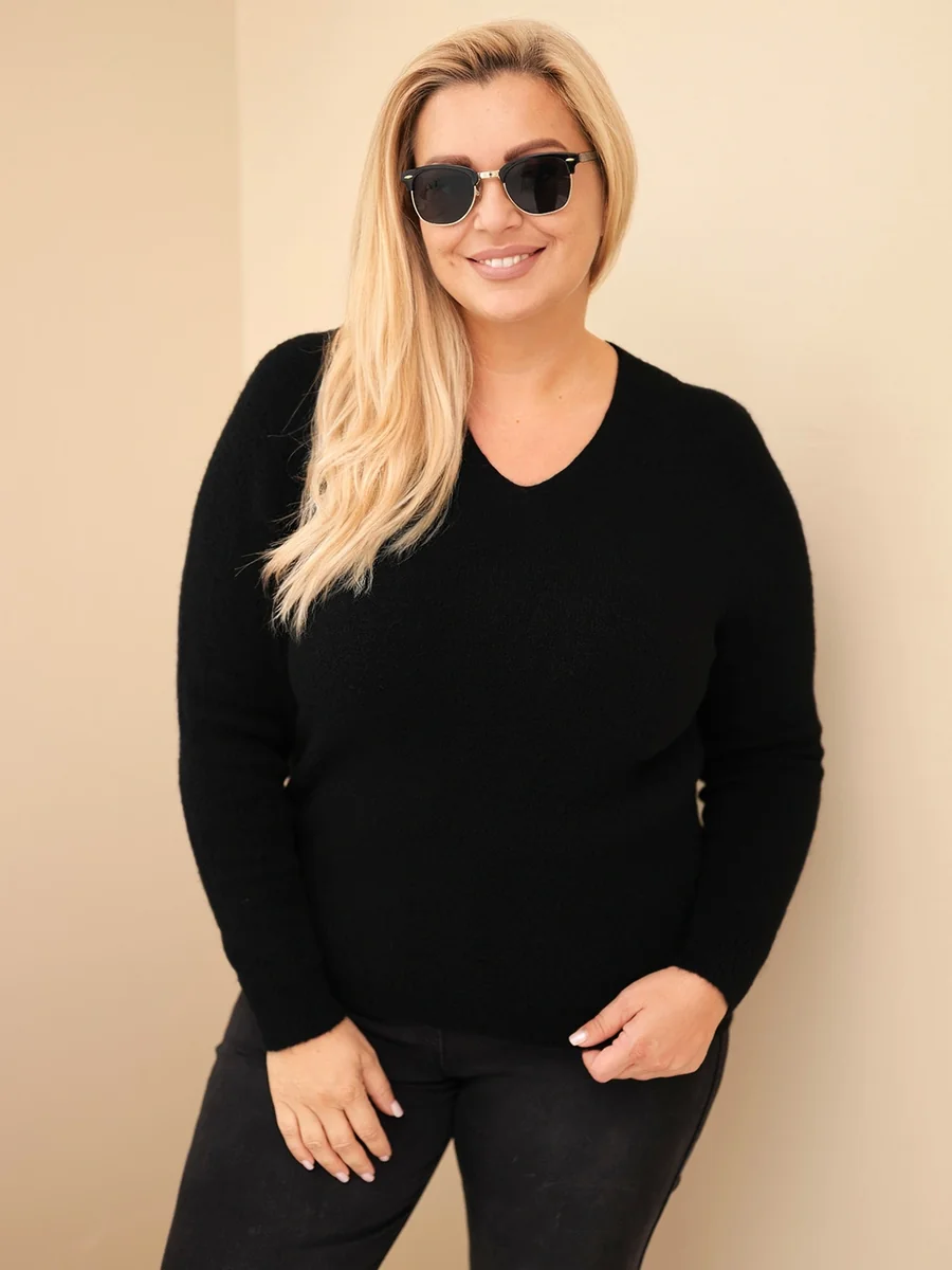 Sweter damski Plus Size z baby alpaki z długim rękawem czarny
