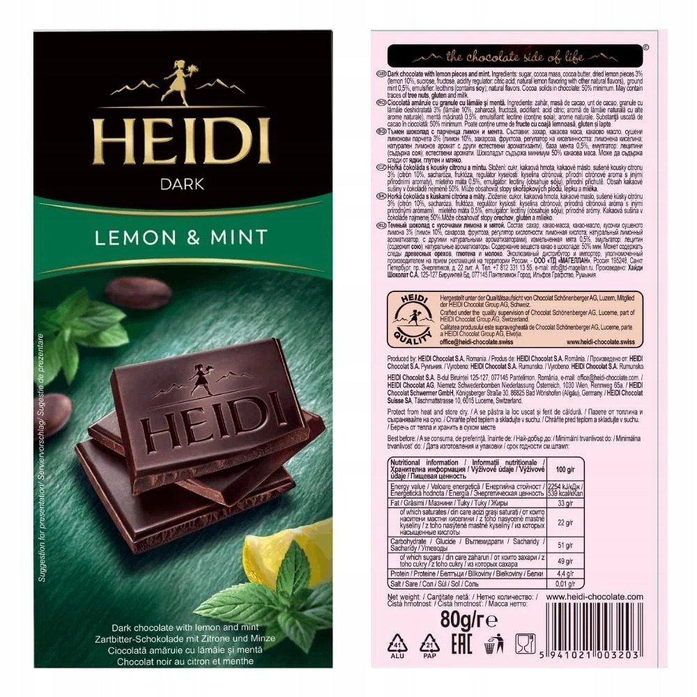 Czekolada gorzka Heidi z miętą i cytryną 80 g