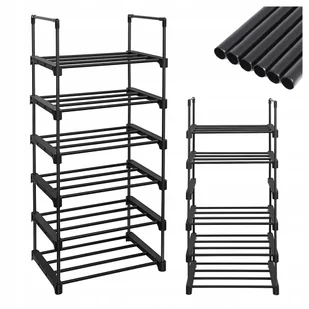Szafka Modułowa stojak Na Buty regał 6 Poziomów 30x45x106 Metalowa Czarna - Szafki na buty - miniaturka - grafika 1