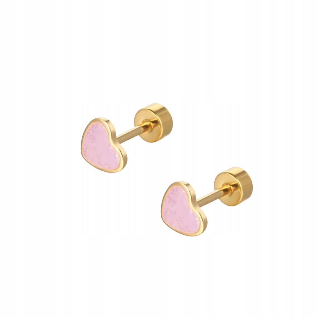 Kolczyki Sztyfty Serduszka Różowe z Kolorem Złotym Delikatna Biżuteria