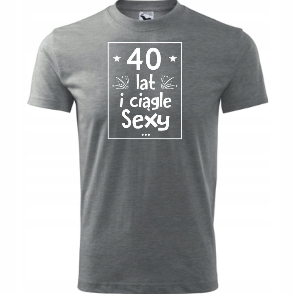 Męska Koszulka z Nadrukiem 40 lat sexy na Prezent Urodzinowy Upominek ciemnoszary melanż 4XL